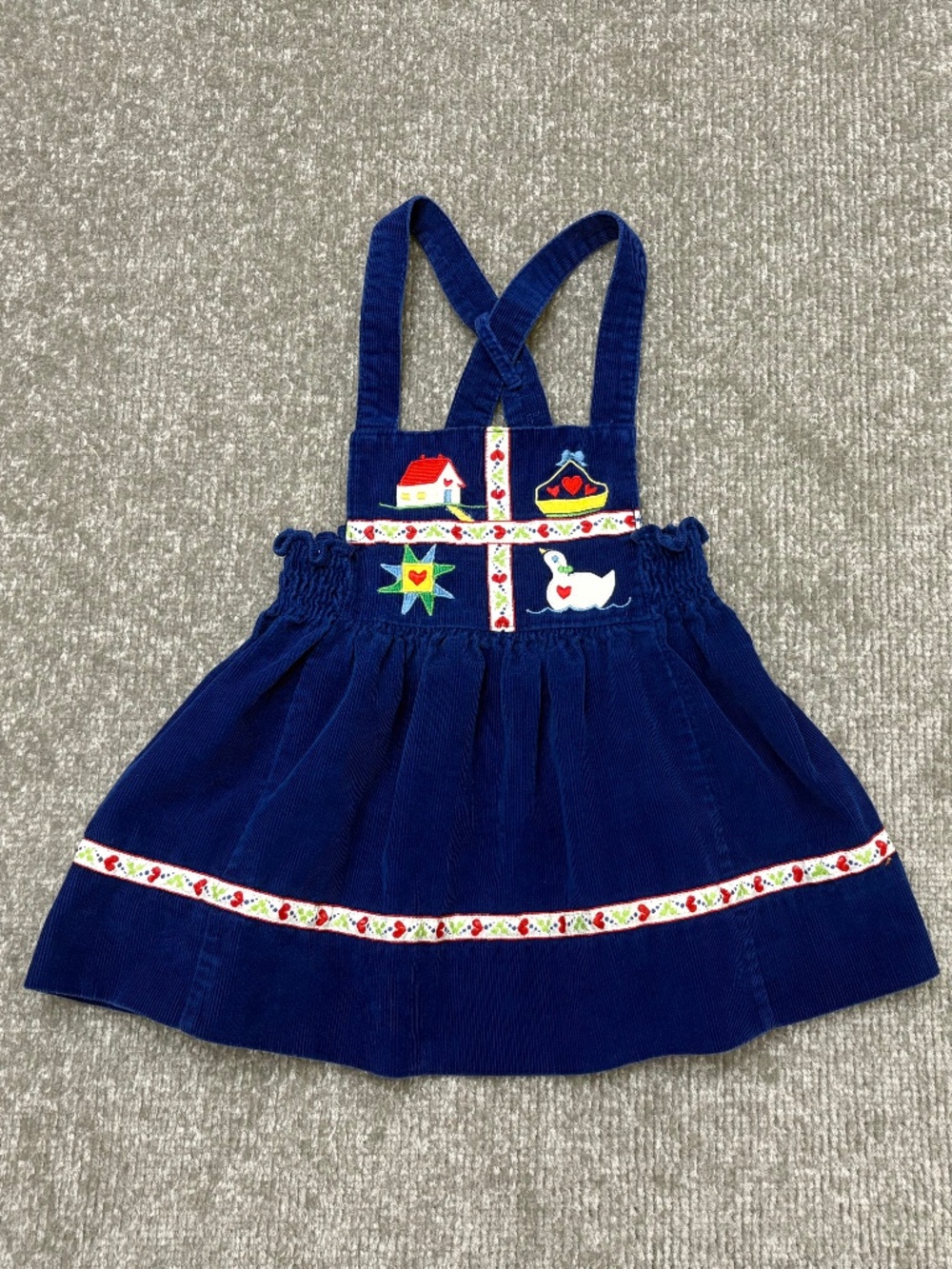 Vintage Corduroy Overall Dress Toddler Size 2T Blue Country Cottage Duck
